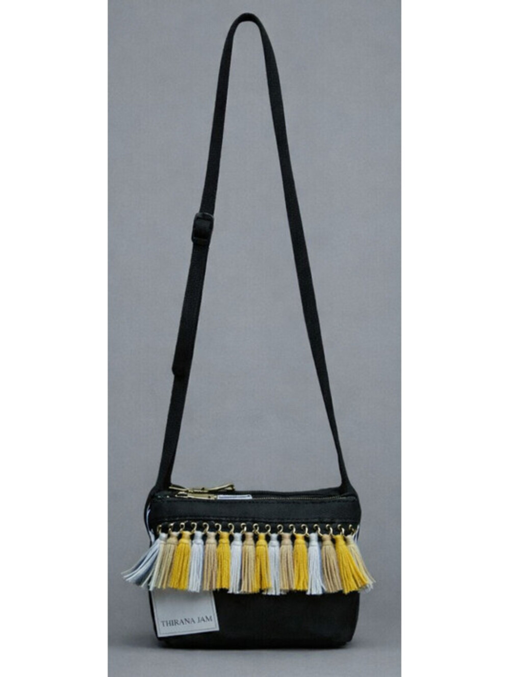 Shiraleah Chicago Black Faux Leather Crossbody Bag Multicolor Fringe Tassel